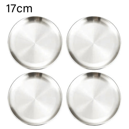 4Pcs Stainless Steel Plate Tray, Dining Tray, Steak Plate, Barbecue Plate, Korean Stainless Steel Circular Barbecue Plate