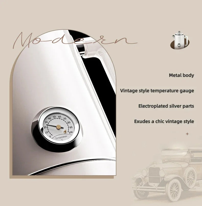 Retro 1.8L Electric Kettle with Mechanical Thermometer Stainless Steel Boil Water Tea Pot Automatic Power off Insulation Pot