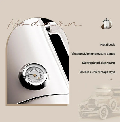 Retro 1.8L Electric Kettle with Mechanical Thermometer Stainless Steel Boil Water Tea Pot Automatic Power off Insulation Pot