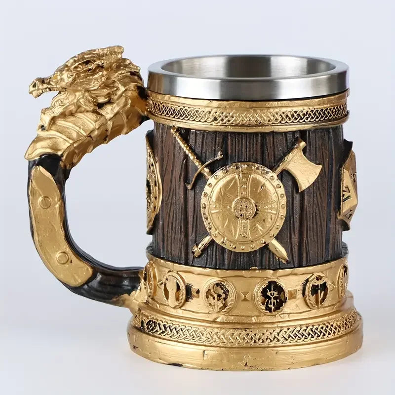 1pc Retro golden wing dragon stainless steel water cup, creative resin cup, summer drink cup, coffee cup. Man, Father's Day gift