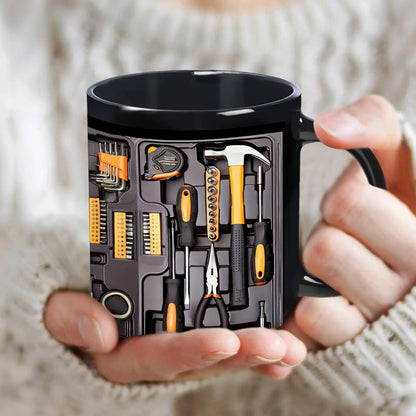 Mechanic Toolbox Mug 11 oz Ceramic Coffee Cup with C Shaped Handle Gift for Dad Husband Birthday Anniversary Workshop Garage