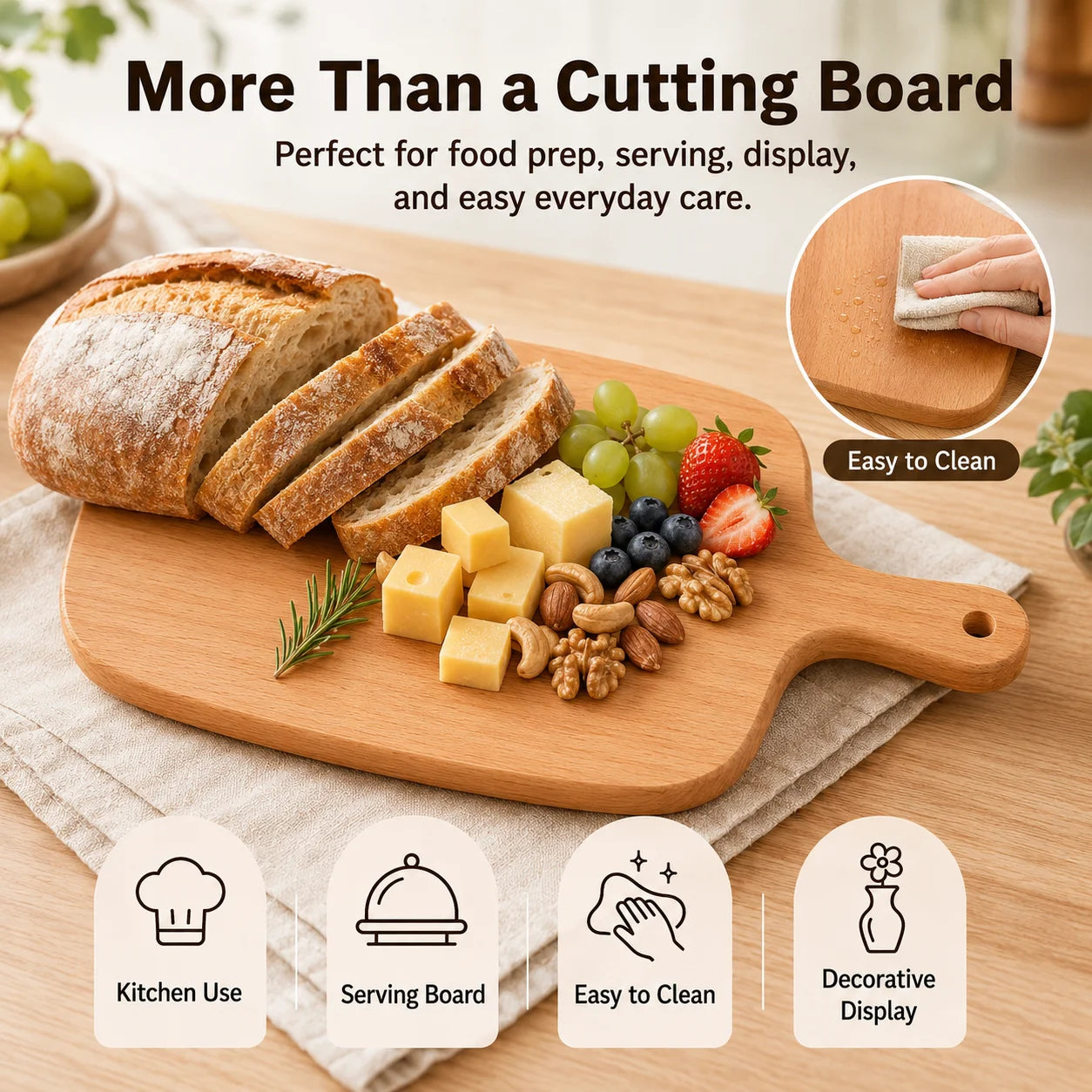 1PCS Beech Wood Cutting Board Blank for Laser Engraving, DIY Personalized Serving Board with Handle, Hardwood Craft Material