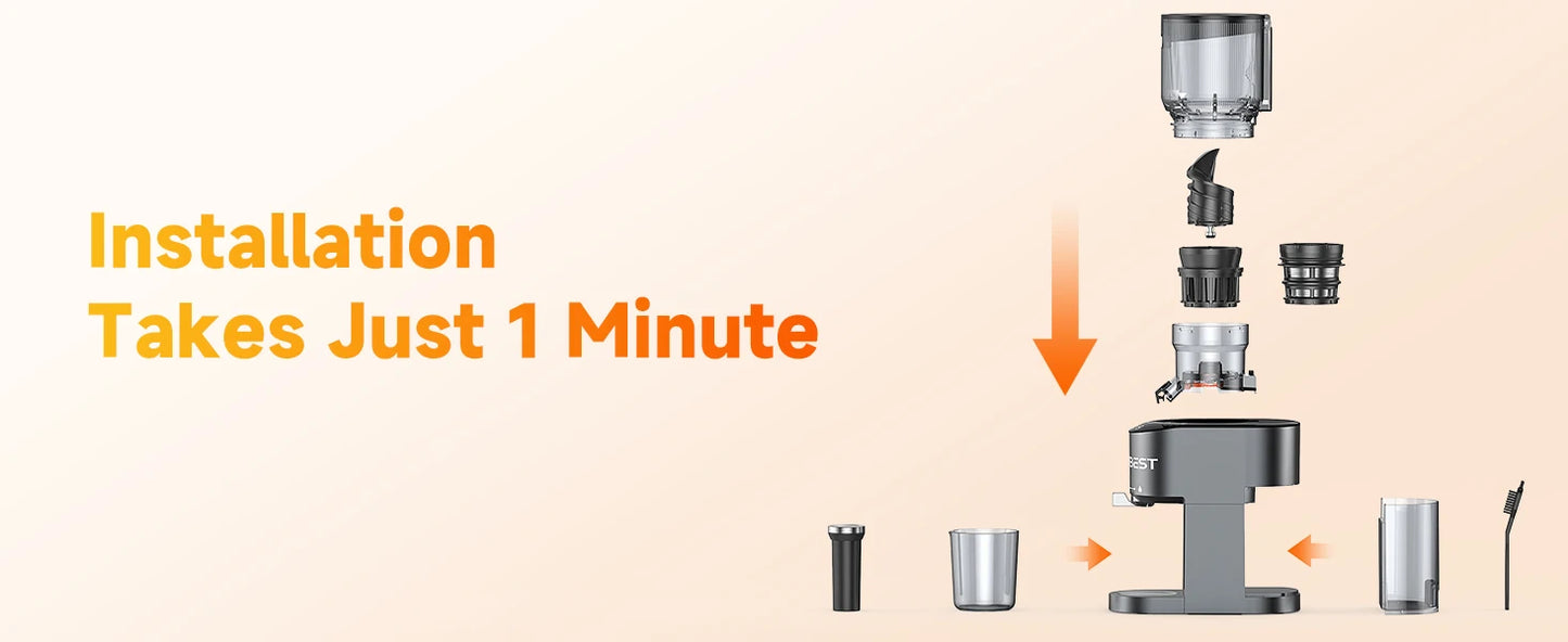 AFBEST 5.8" Extra-Large Chute 2-in-1 Cold Press Juicer – Whole Fruit & Vegetable Masticating Extractor with 100oz Capacity, Nut Milk Function, Easy-Clean Design, Premium Gray