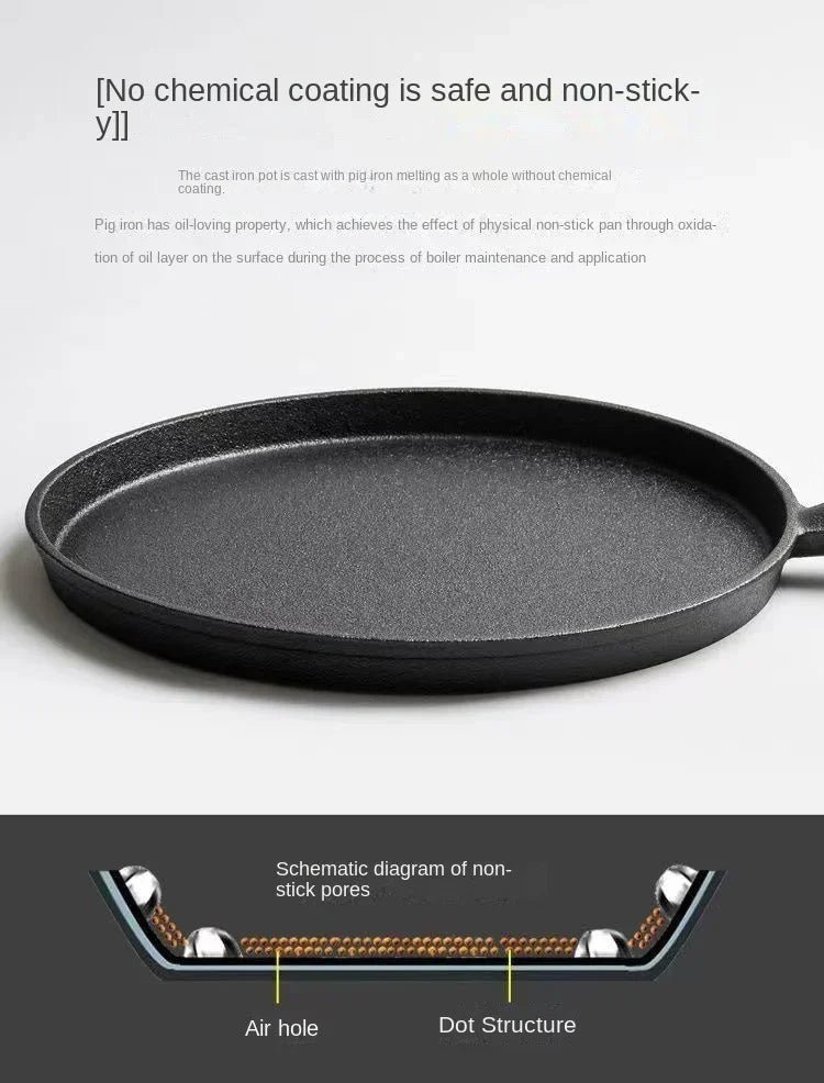 26cm Cast Iron Frying Pan, Uncoated Non-stick Crepe Maker Steak Pot for Gas Induction Cooker Kitchen