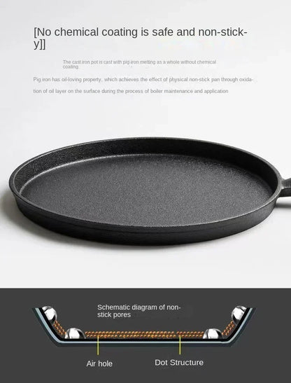 26cm Cast Iron Frying Pan, Uncoated Non-stick Crepe Maker Steak Pot for Gas Induction Cooker Kitchen