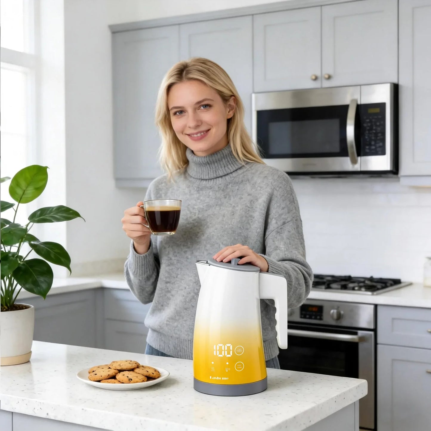 1200W Electric Kettle Temperature Control, Coffee Tea Electric Pot Water Kettle, 2 Hour Keep Warm, Automatic Power Off, Digital Display, 304 Stainless Steel Liner, 1.25L Capacity