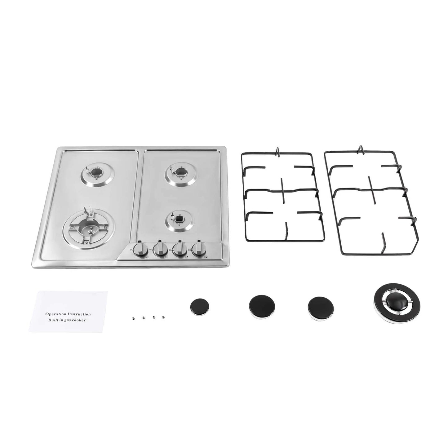 4 Burners Stainless Steel Gas Stove,  22″x20″ Built-In Natural Gas Cooktop  Gas Stove Top with Sealed Burner, Pulsed Ignition, Thermocouple Protection