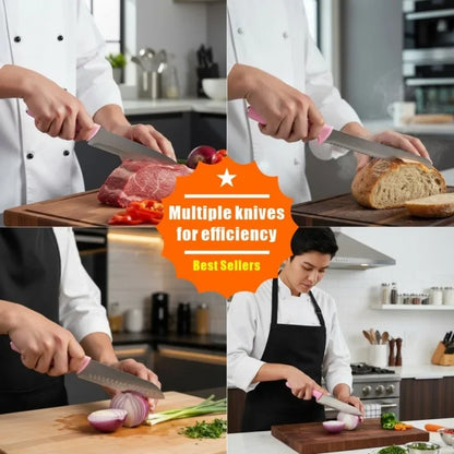 15 Pcs Stainless Steel Kitchen Knife Set with Block & Cutting Board, Ultra Sharp Chef Knives for Home Cooking