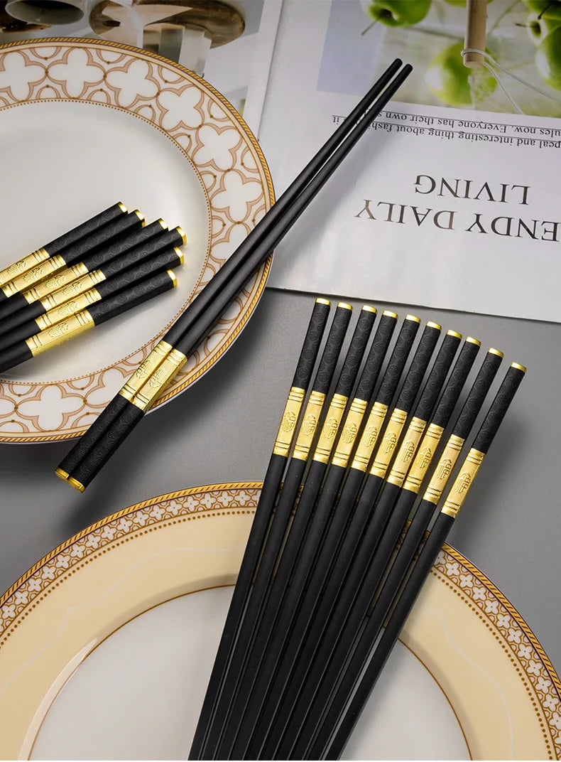 1 Pair Metal Chinese Chopsticks Reusable Square Food Chopsitcks Light Luxury Alloy Chopsticks Hotel Restaurant Alloy Tableware