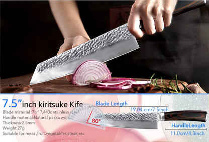 Kitchen Knives Japanese Chef Knife Set 7CR17 High Carbon Steel Full Tang Hammered Non-Stick Santoku Knifes Utility Meat Cleaver