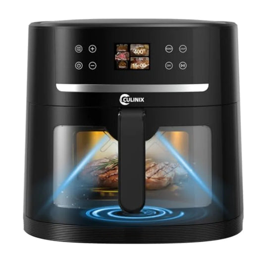XXL Family Size 8.5QT Air Fryer with AI Camera, Stainless Steel Black, Auto-Recipe Selection Time Adjustment for Steak, Wings,
