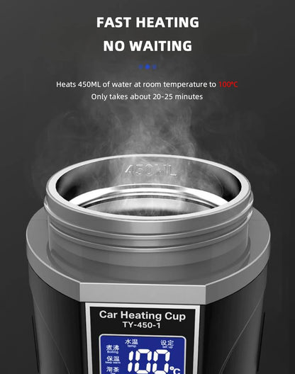 Portable Electric Kettle 12v/24v Smart Car Heating Cup Touch Screen Thermal Mug 450ml Car Heating Mug Temperature Adjustable