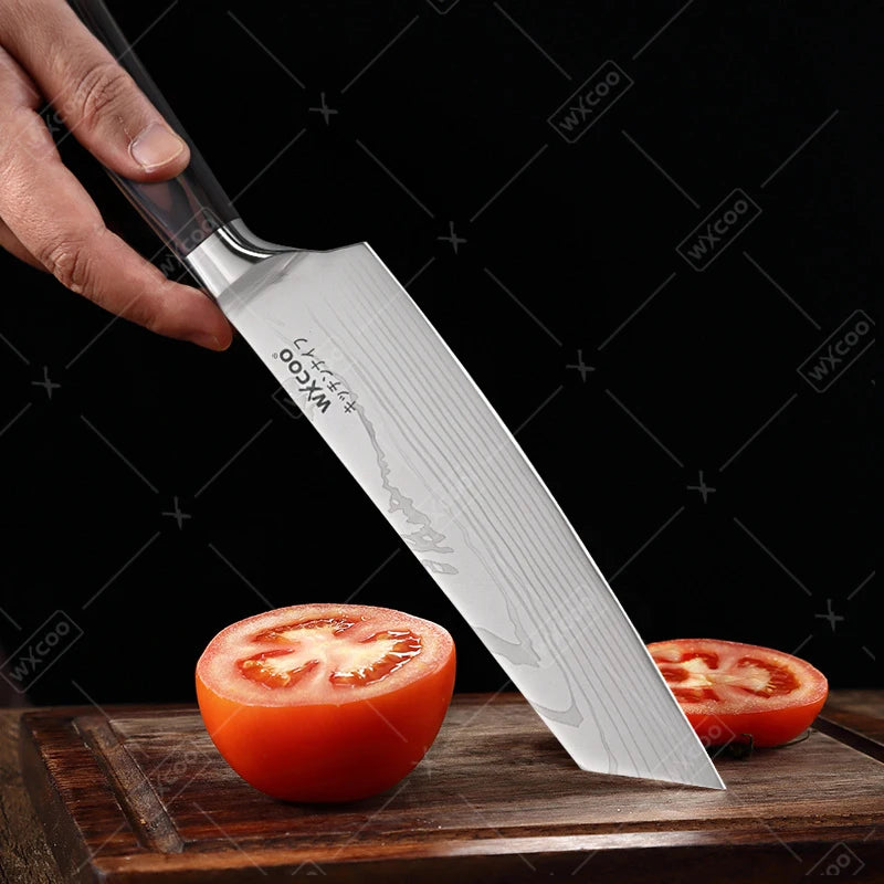 WXCOO Santoku Butcher Carving Knife Japanese Kitchen Knives High Carbon Steel Knife Set Fruit Bread Meat Cleaver Boning Knife
