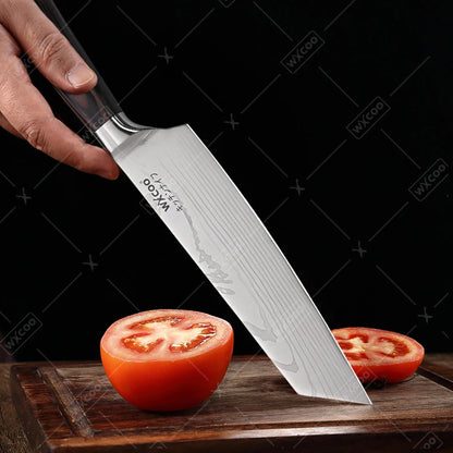 WXCOO Santoku Butcher Carving Knife Japanese Kitchen Knives High Carbon Steel Knife Set Fruit Bread Meat Cleaver Boning Knife