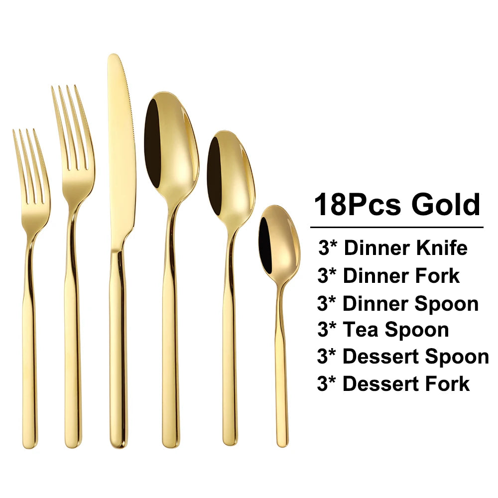 4/6/12/16/18/20/24Pcs Gold Cutlery Set Stainless Steel 304 Tableware Elegant Western Knife Fork Spoon Mirror Dinner Set