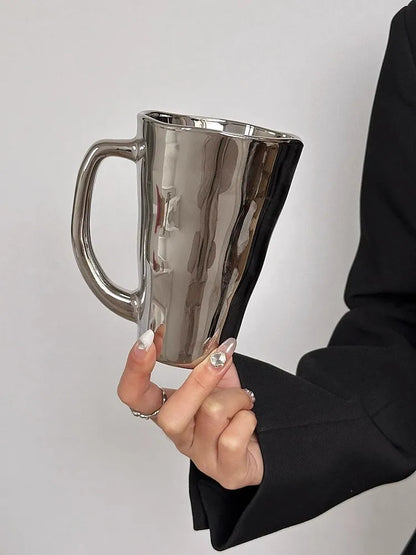 Creative Silver Mug with Handle Milk Cup Coffee Cup Modern Simple Universal Water Cups Drinkware Home Decoration Gift