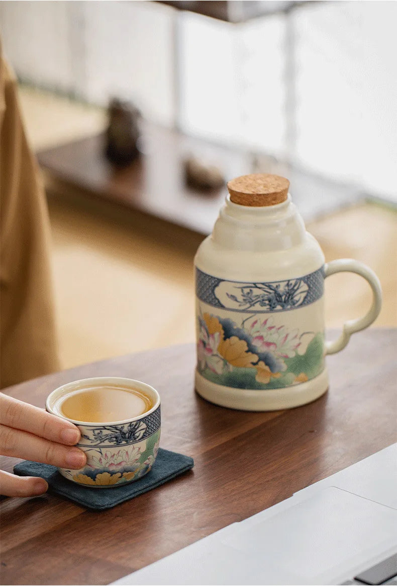650ml Lotus Pond Moonlight Ceramic Water Jug Heat Insulation Water Kettle Carafe Hot and Cold Water Pitcher Teaware Accessories