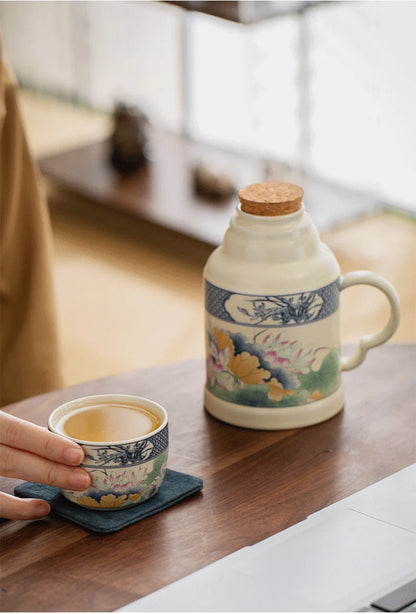 650ml Lotus Pond Moonlight Ceramic Water Jug Heat Insulation Water Kettle Carafe Hot and Cold Water Pitcher Teaware Accessories