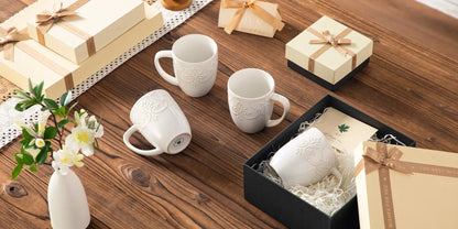 MALACASA GISELLE 4/8 PCS Porcelain Cup Sets 14 Oz Retro Relife Coffee Cup Sets Ceramic Mug Sets for Milk/Cappuccino Two Option
