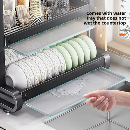Minimalist Countertop Storage Stainless Steel Drain Dish Rack Kitchen Shelf Multifunctional Shelf Drain Dish Rack