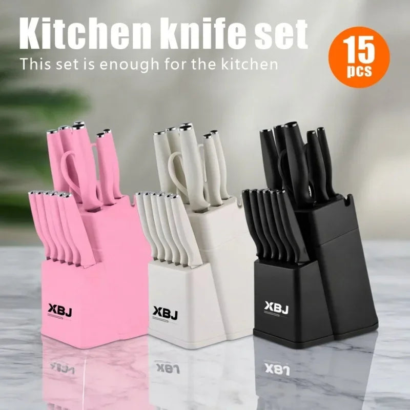 15 Pcs Stainless Steel Kitchen Knife Set with Block & Cutting Board, Ultra Sharp Chef Knives for Home Cooking