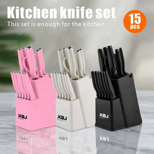 15 Pcs Stainless Steel Kitchen Knife Set with Block & Cutting Board, Ultra Sharp Chef Knives for Home Cooking