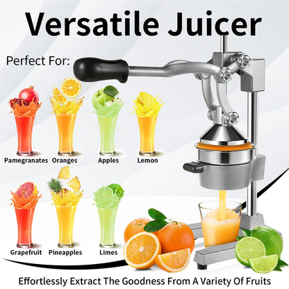 Lightweight stainless steel manual citrus juicer, commercial hand-operated fruit juicer, non-electric portable juicer, suitable for oranges, lemons, pomegranates and other fruits, ideal for home kitchens, bars and restaurants