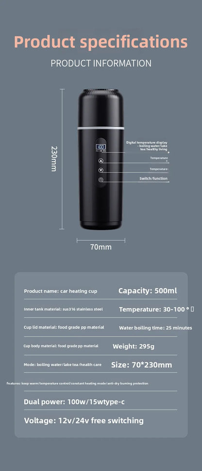 Durable Car Boiling Cup  12v24v Universal Usb Thermal Insulation Integrated Size Truck Heating Boiling Cup