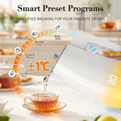 Fashome Electric Water Kettle with 5-Temperature Control 1.25L Auto Shut-Off Stainless Steel Coffee Tea Pot kitchen gadgets