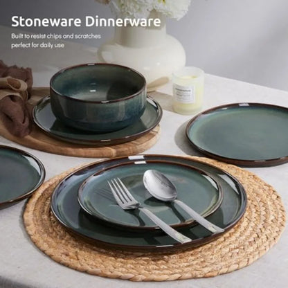 6-Piece Plates and Bowls Set Stoneware Dinnerware Sets for 2 Ceramic Dishes Reactive Glaze Dinning Ware Microwave and Dishwashe