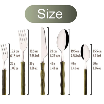 5Pcs/Set Imitation Bamboo Handle Cutlery Set Knife Cake Fork Spoon Dinnerware Stainless Steel Flatware Kitchen Tableware Set