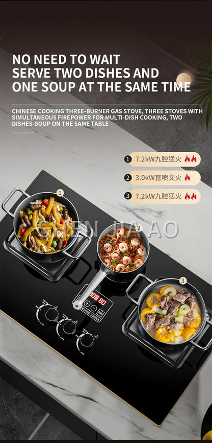 7.2KW Gas Stove Household Three Stove Timing Table Embedded Dual-purpose Natural Gas Liquefied Gas Fire Stove