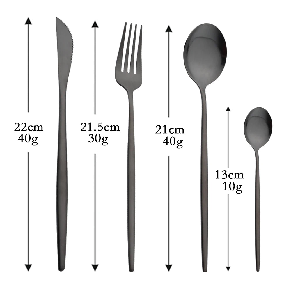 4Pcs black Gold Matte Cutlery Set Stainless Steel Dinnerware Silverware Flatware Set Home Knife Fork Spoon Picnic Tableware Set