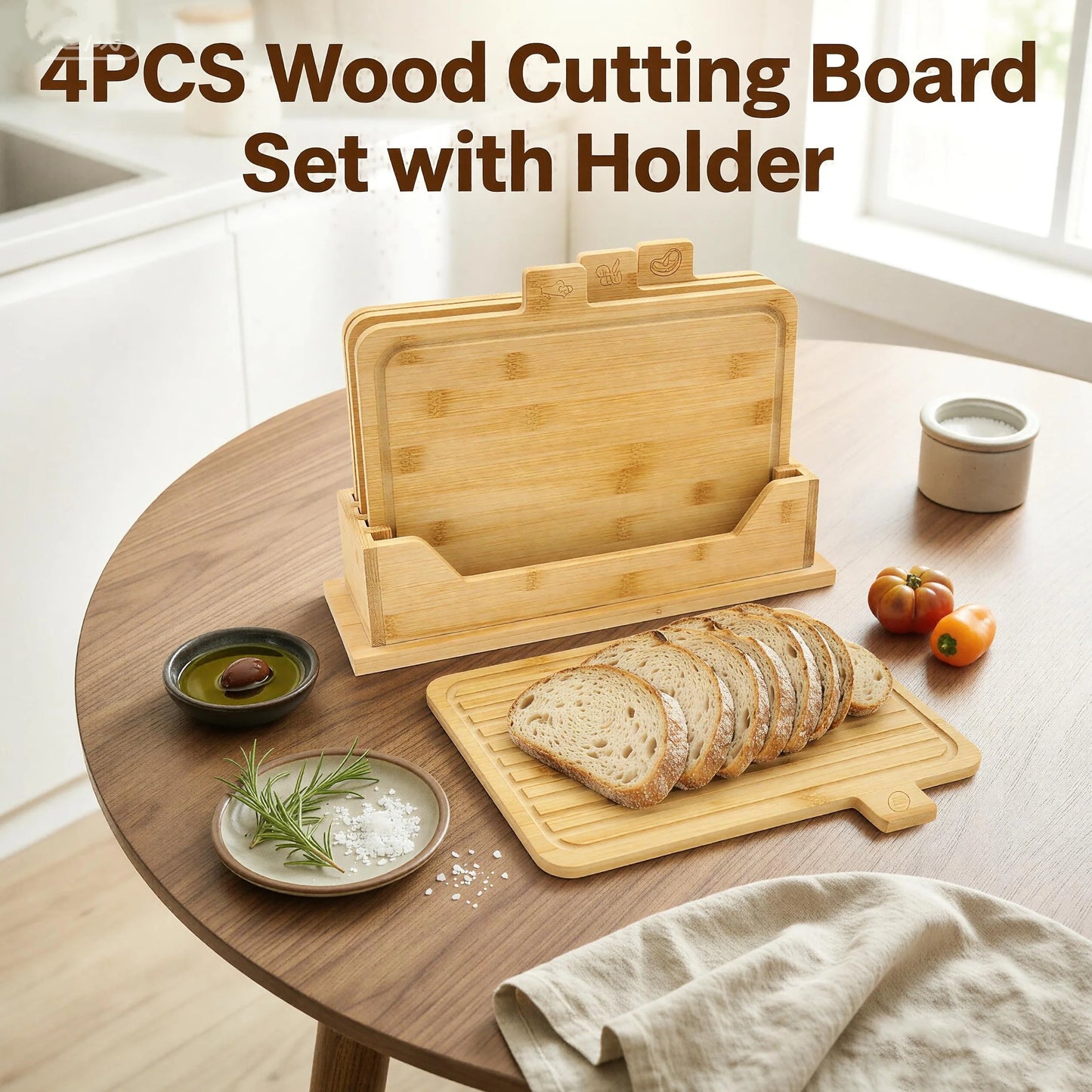 4PCS Wood Cutting Board Set for Baking Bread Cuting Fruit Vegetable Chees Kitchen & Charcuterie Available on Both Sides