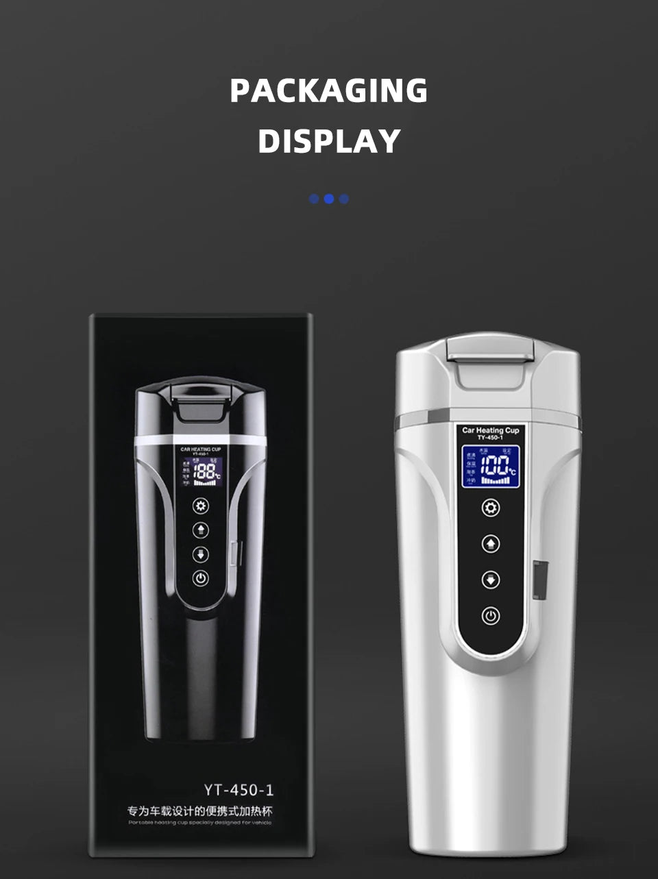 Portable Electric Kettle 12v/24v Smart Car Heating Cup Touch Screen Thermal Mug 450ml Car Heating Mug Temperature Adjustable