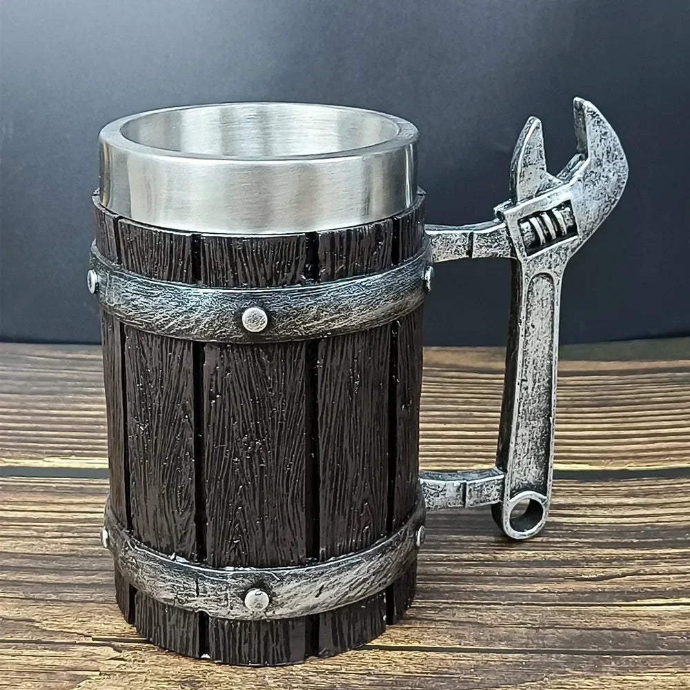 Viking Vintage Oak Barrel Beer Mug Stein with Stainless Steel Liner Coffee Cup Tea Mug Large Capacity Mug Pub Bar Party Gift