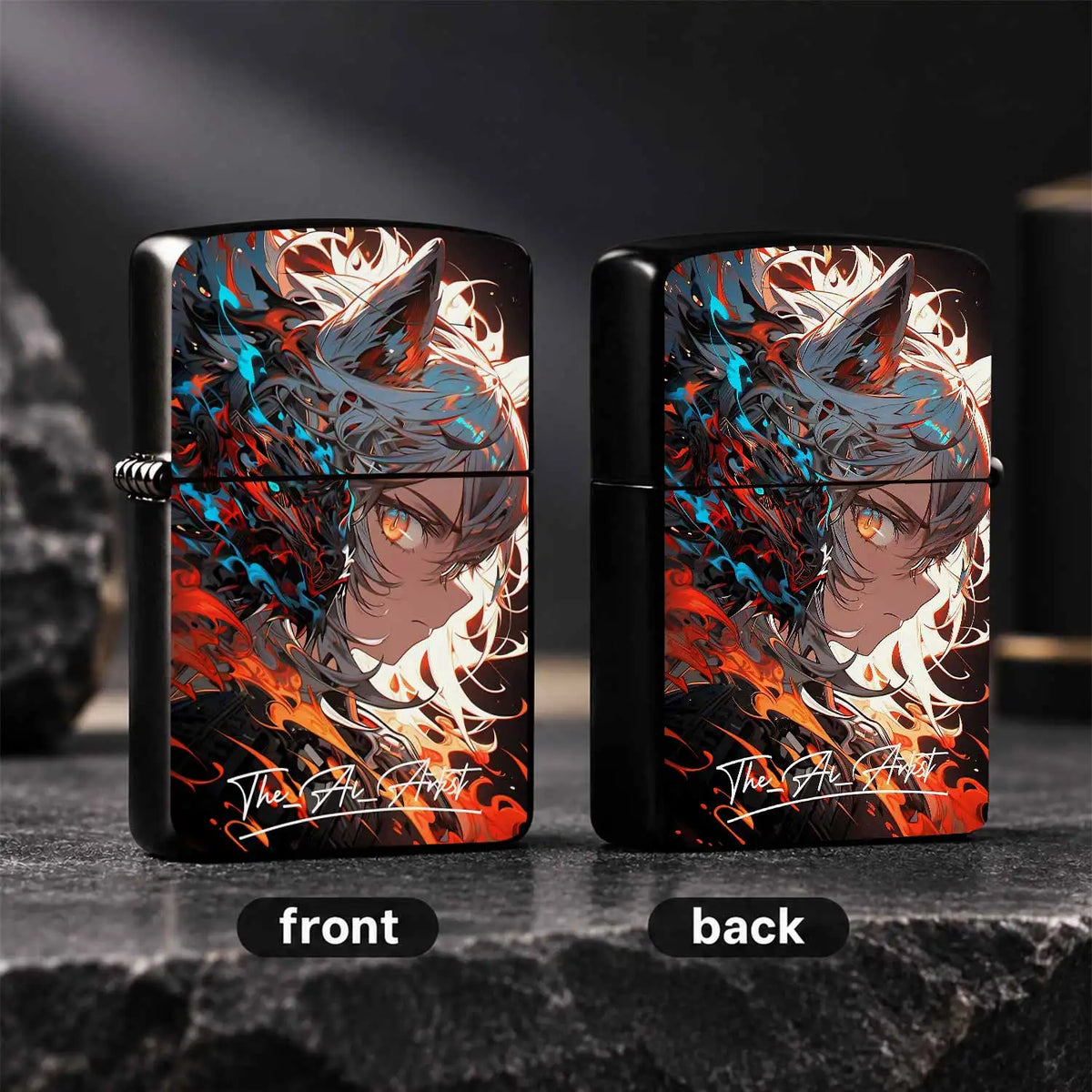 Anime Style Flame Shadow Cat Ear Art Lighter, Aesthetic Graffiti Cool Portable Igniter, Multi-Scenario Daily Outdoor Use Ideal, Exquisite Unique Collectible Gift For Art Lovers And Friends For All Occasions A Humorous And Int