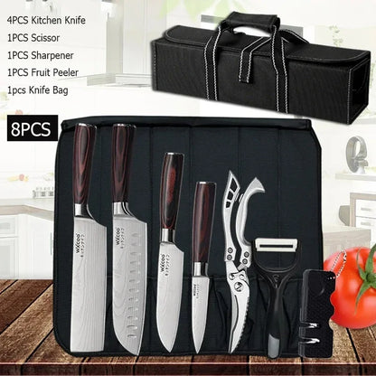 WXCOO Professional Chef Knife Damascus Japanese Stainless Steel Kitchen Boning Knives Set with Roll Canvas Bag
