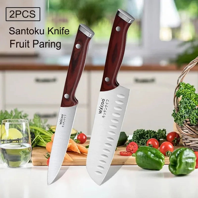 WXCOO 1-5pcs Professional Kitchen Knife Set Ultra Sharp Chef's Knife Meat Cleaver Fruit Slicing Stainless Steel Cutting Board