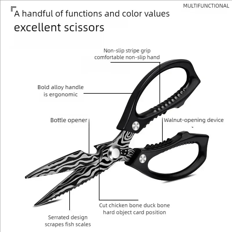 New Heavy-Duty Kitchen Scissors - High-Hardness Stainless Steel for Chicken Duck Fish Bones, Multi-Purpose & Razor Sharp