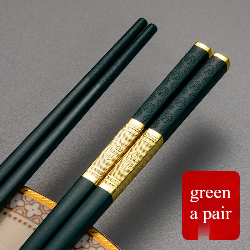 1 Pair Metal Chinese Chopsticks Reusable Square Food Chopsitcks Light Luxury Alloy Chopsticks Hotel Restaurant Alloy Tableware