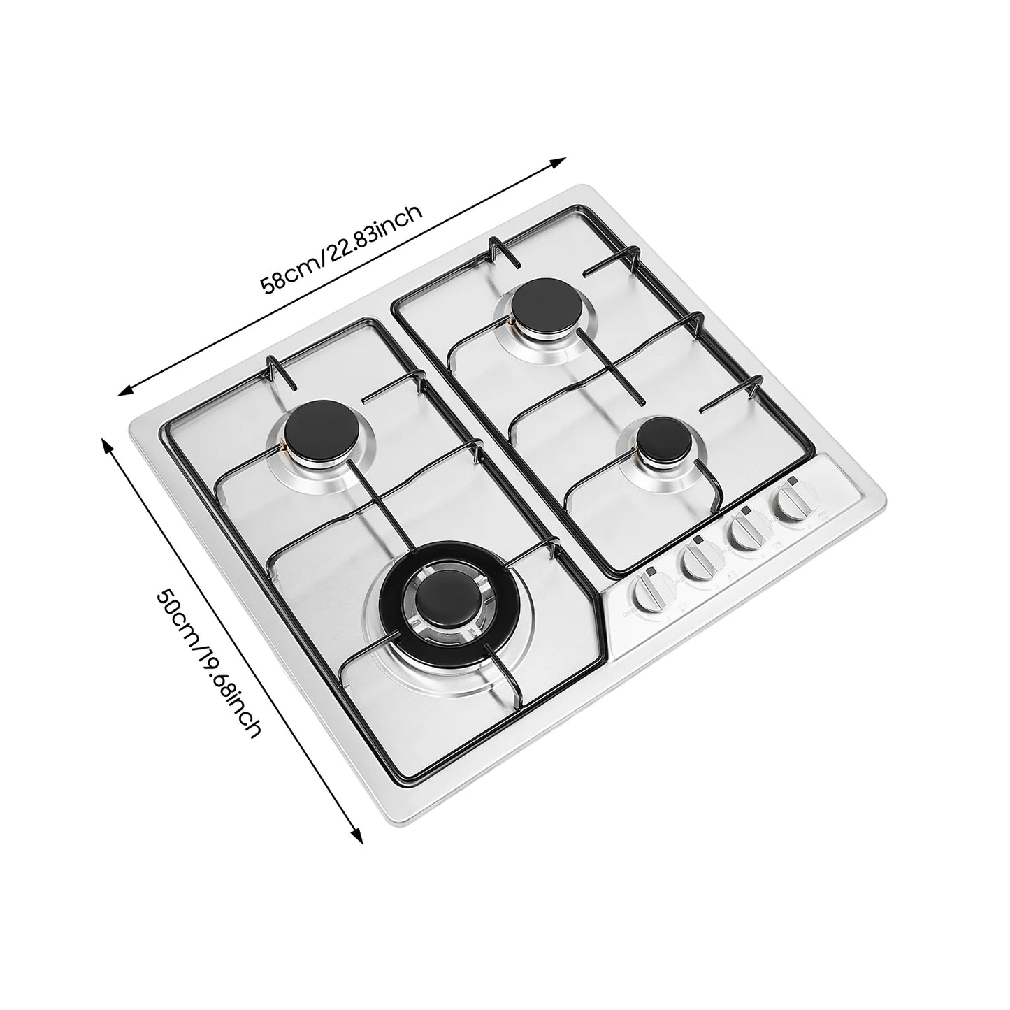 4 Burners Stainless Steel Gas Stove,  22″x20″ Built-In Natural Gas Cooktop  Gas Stove Top with Sealed Burner, Pulsed Ignition, Thermocouple Protection