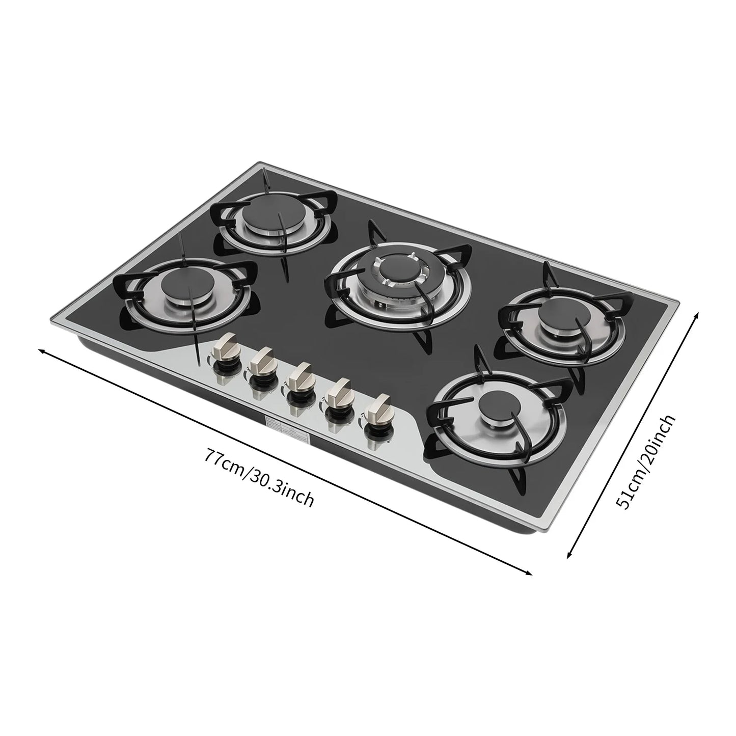 Five Burner Built In Gas Cooktop Dual Gas Compatible High Temperature Resistant Panel Reliable Pulse Ignition Stable Combustion Multiple Firepower Options Practical Knob Operation Sturdy Structure Ideal For Home Kitchen Cooki