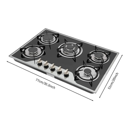 Five Burner Built In Gas Cooktop Dual Gas Compatible High Temperature Resistant Panel Reliable Pulse Ignition Stable Combustion Multiple Firepower Options Practical Knob Operation Sturdy Structure Ideal For Home Kitchen Cooki
