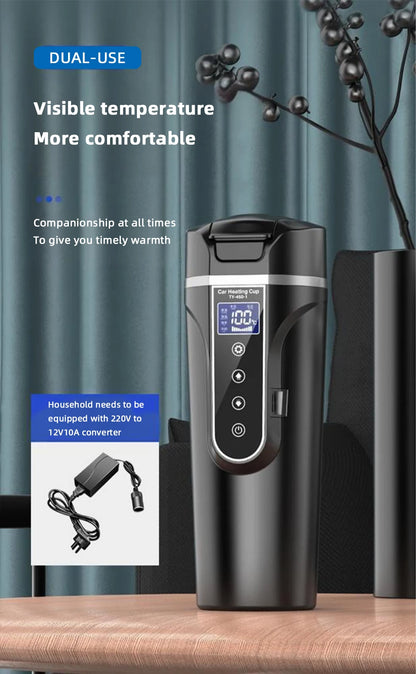 Portable Electric Kettle 12v/24v Smart Car Heating Cup Touch Screen Thermal Mug 450ml Car Heating Mug Temperature Adjustable