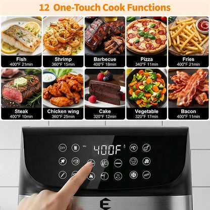 9.5Qt Large Air Fryer Oven, 12 Digital Presets, Non Toxic Stainless Steel, Viewing Window, XL Basket for Family