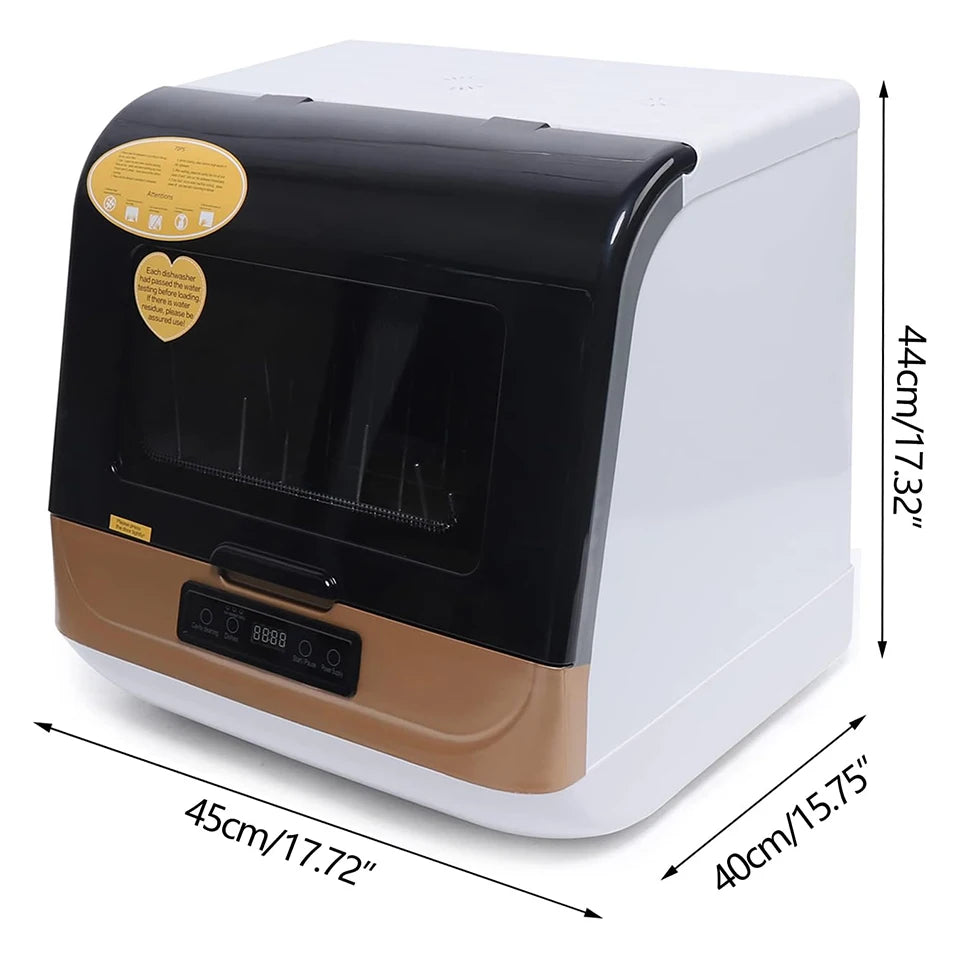 DWS-T05 Portable Mini Dishwasher Countertop with 5L Built-in Water Tank for Apartments RVs, No Hookup Needed, 4 Programs
