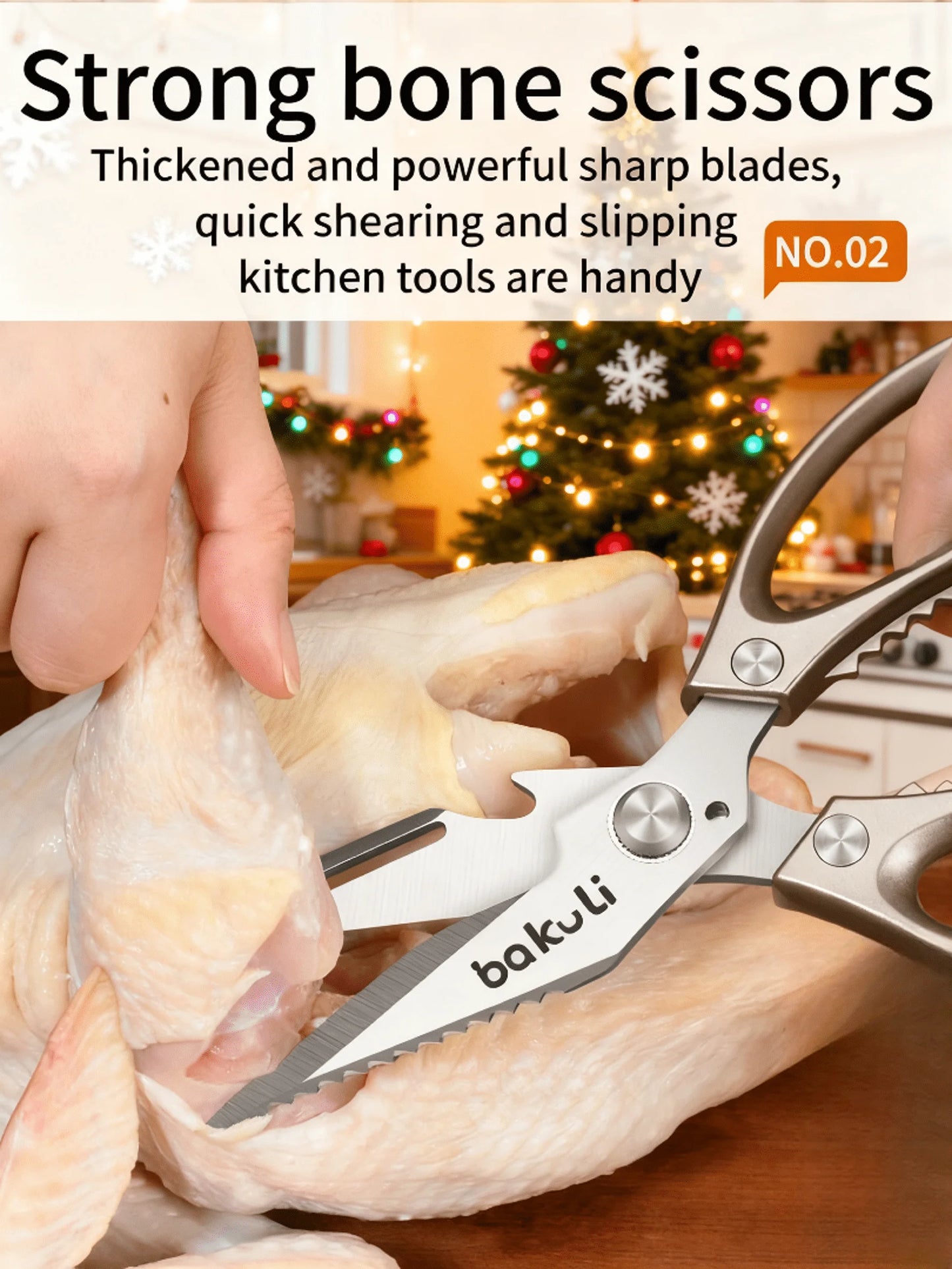 Japanese High-Carbon Steel Poultry Shears - Heavy Duty Kitchen Scissors for Chicken, Meat, Seafood & Bones