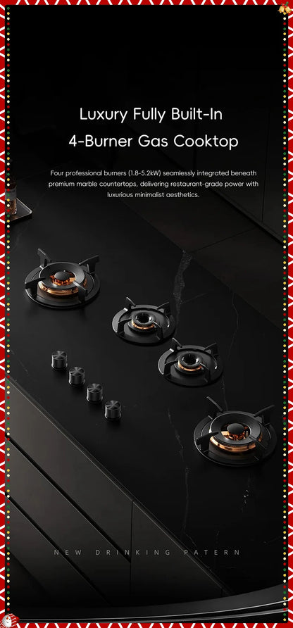 Hidden Built-in 4-Burner Gas Stove, Home Kitchen Range, Seamless Countertop Installation, Gas Cooktop for Residential Use