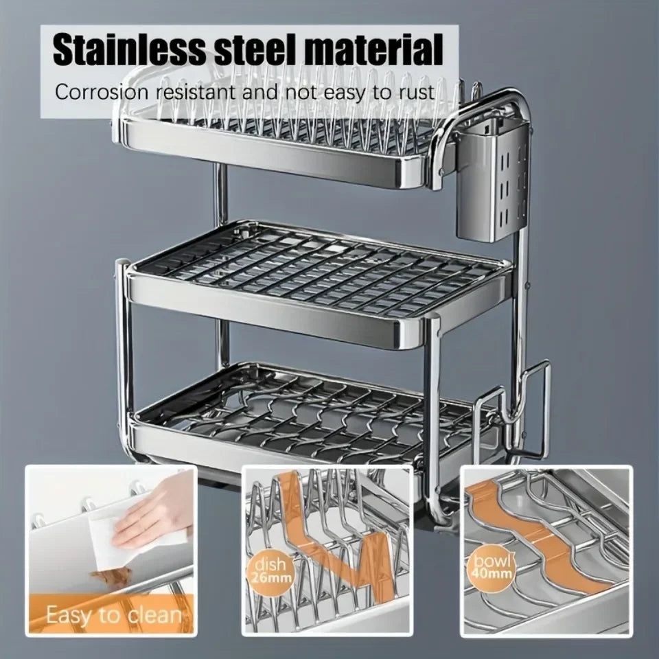 New C Type Dish Drying Rack 304 Stainless Steel Rustproof Kitchen Organizer Rack Bowl Drain Rack Kitchen Storage Shelf